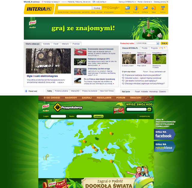 Reklama Knorr Noodle na  portalu internetowym oraz towarzyszący jej serwis www